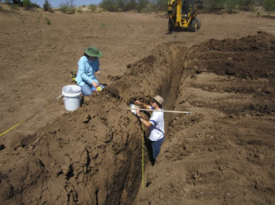Soil samples collection from a vertical profile in a deposition pond